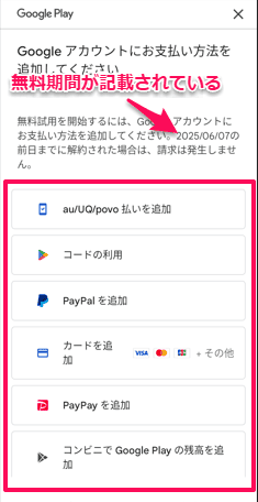 Google Play　決済画面